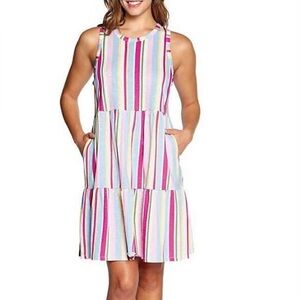 Gap Size XL Lightweight Tiered Layered Sleeveless Multi Stripe Summer Dress NWT!